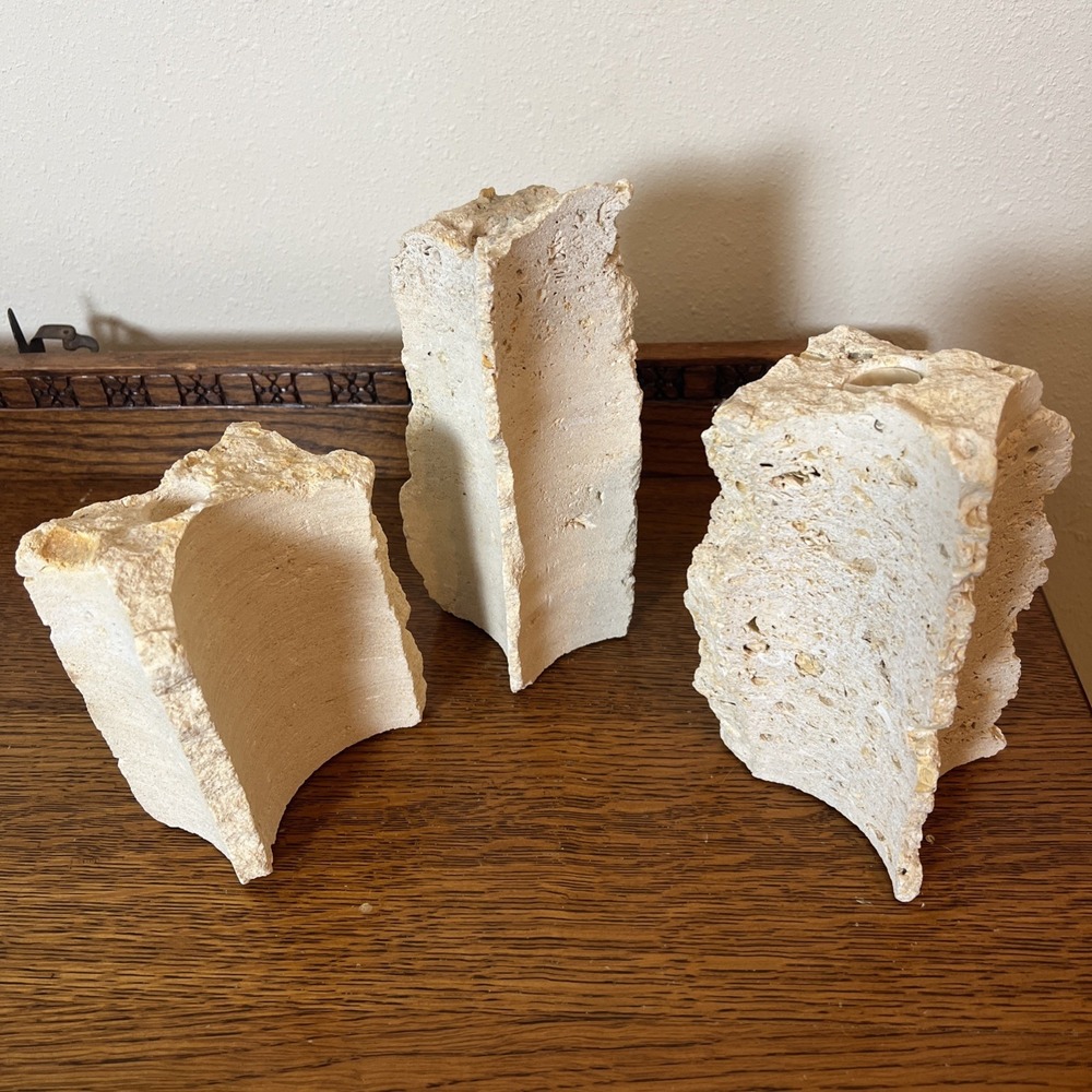 Lot Of 3 Fossilized Coral Stone Candle Holders